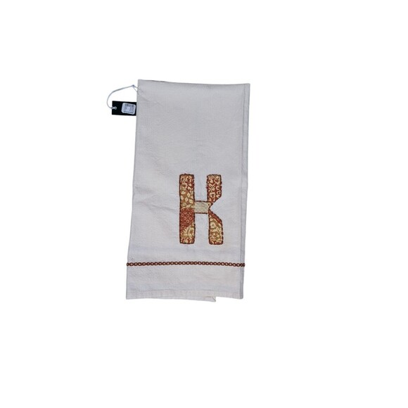 Urban Outfitters Cream "K" Patchwork Monogram Kitchen Tea Towel 28 x 21 Cotton - Picture 1 of 5